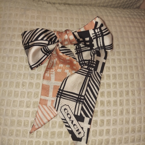 Coach Signature Black and Peach Wild Stripe Silk Skinny Scarf - Picture 2 of 13